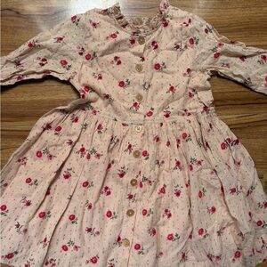 Pink Chicken Rose Print Kids Dress